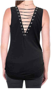 Harley-Davidson Women's Bar & Shield Lace-Up Back Sleeveless Tank Top - Black