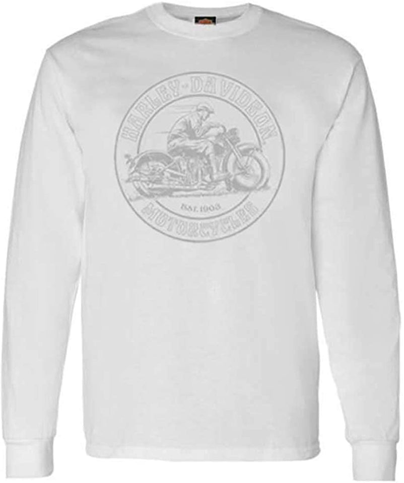 Harley-Davidson Men's Vintage Rider Tonal Long Sleeve Crew-Neck Shirt, White