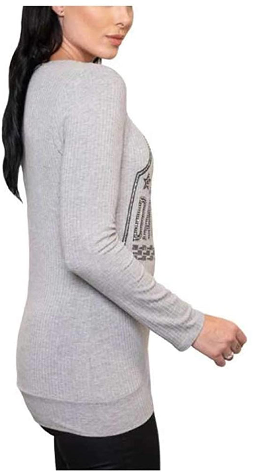 Harley-Davidson Women's Embellished Script Long Sleeve Scoop Neck Shirt, Gray