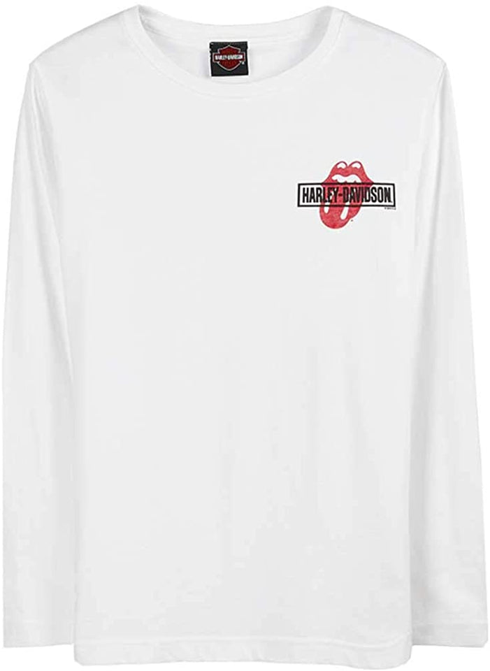 Harley-Davidson Women's Rolling Stones Mash Crew-Neck Long Sleeve Tee, White