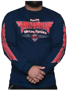 Harley-Davidson Men's Roaming Emblem Long Sleeve Crew Neck Shirt, Navy