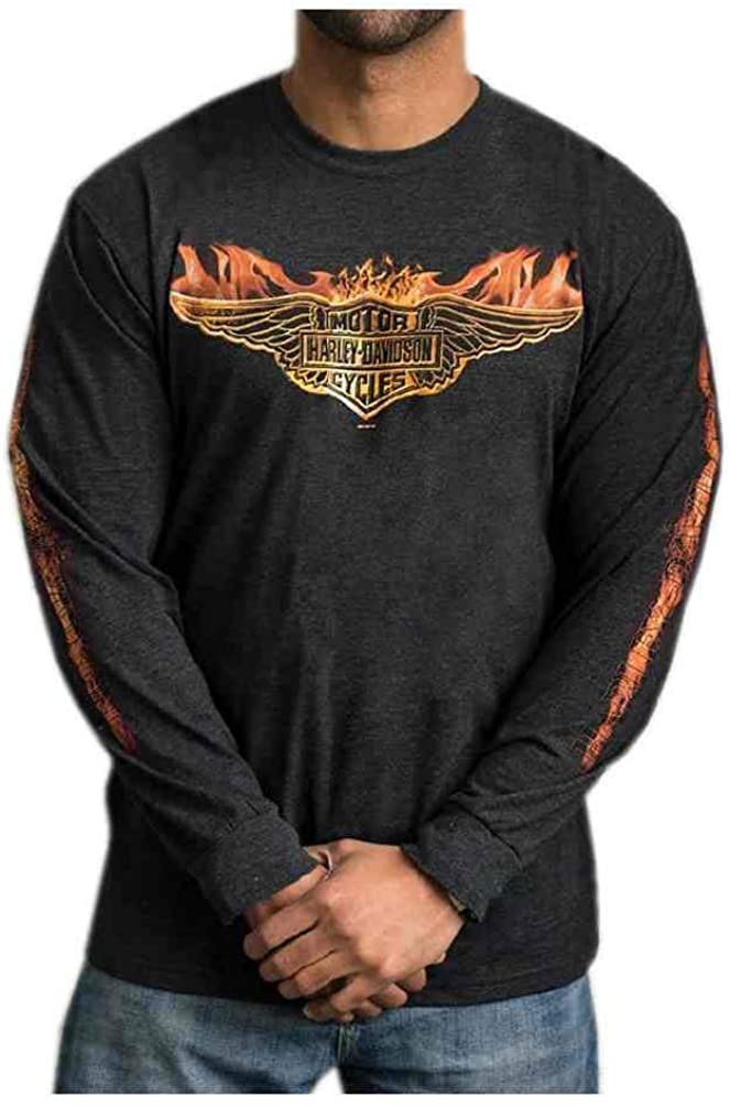 Harley-Davidson Men's Burning Winged B&S Long Sleeve Shirt - Vintage Black