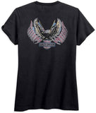 Harley-Davidson Women's Distressed Eagle Flag Short Sleeve Tee 99099-18VW (M) Black