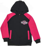 Harley-Davidson Big Girls' Glittery B&S Knit Zippered Hoodie, Black & Pink