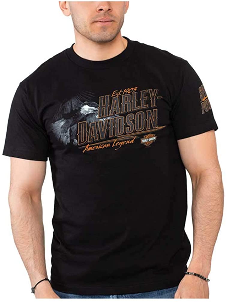 Harley-Davidson Men's Eagle Survivor Crew-Neck Cotton Short Sleeve Tee, Black