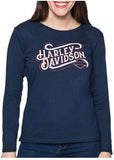 Harley-Davidson Women's Honorable Retro Long Sleeve Cotton Shirt - Navy