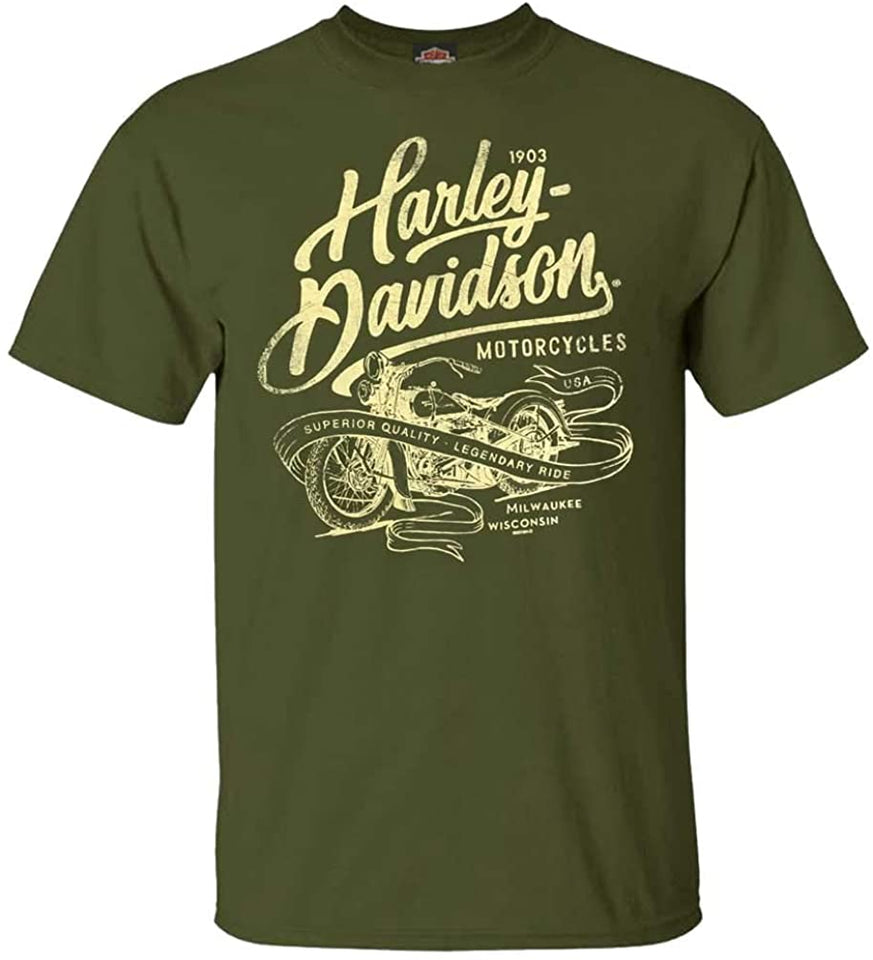 Harley-Davidson Men's Distressed Translate Crew-Neck Short Sleeve T-Shirt, Green