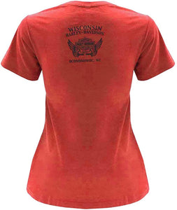 Harley-Davidson Women's Embellished Swash Crew Neck Short Sleeve Tee - Red