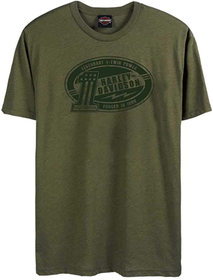 Harley-Davidson Men's Tonal Bolted One Short Sleeve Crew-Neck T-Shirt, Green