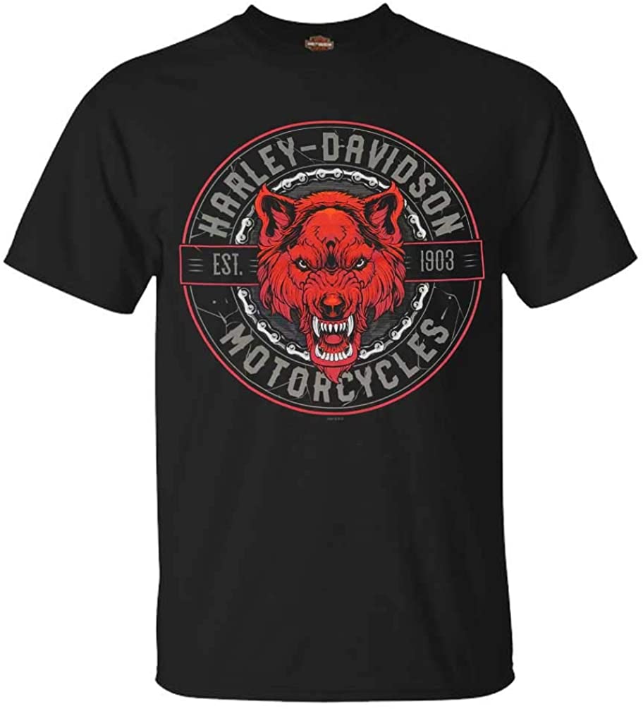 Harley-Davidson Men's Wolf Pack Chain Short Sleeve Crew-Neck Cotton Tee, Black