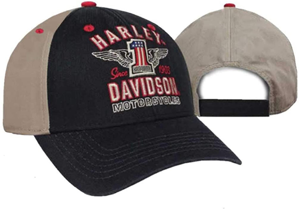 Harley-Davidson Men's RWB #1 Wings Colorblocked Baseball Cap, Black BCC33812