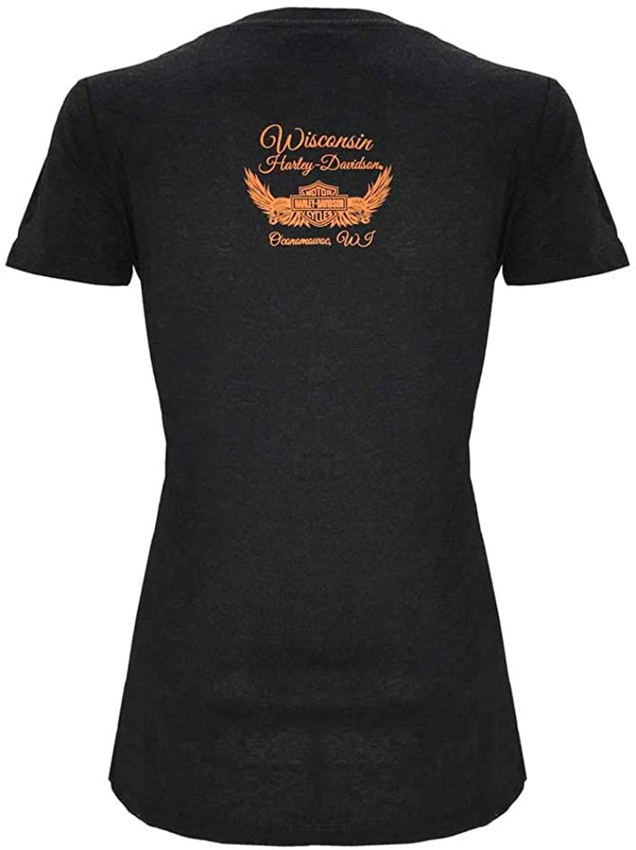 Harley-Davidson Women's Chrome Eagle Short Sleeve Scoop Neck T-Shirt, Black