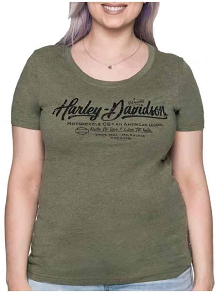 Harley-Davidson Women's Metal Merchant Scoop Neck Short Sleeve Tee - Olive