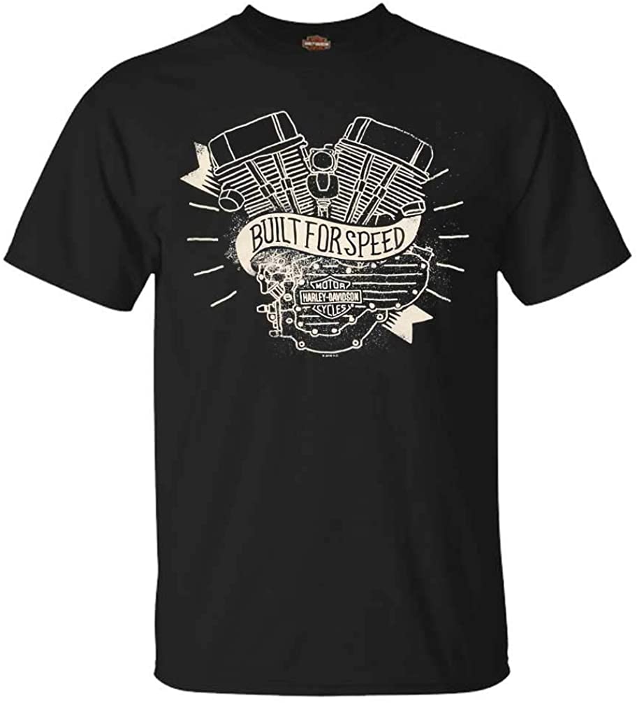 Harley-Davidson Men's Distressed Motored Short Sleeve Crew T-Shirt, Black