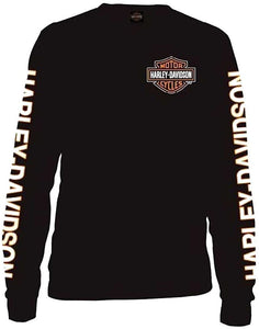 Harley-Davidson Men's Long Sleeve Orange Bar & Shield Black Shirt 30291744