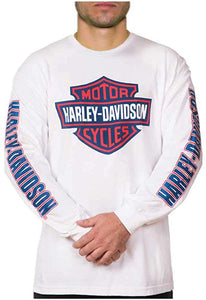 Harley-Davidson Men's RWB Bar & Shield Long Sleeve Crew Neck Shirt - White