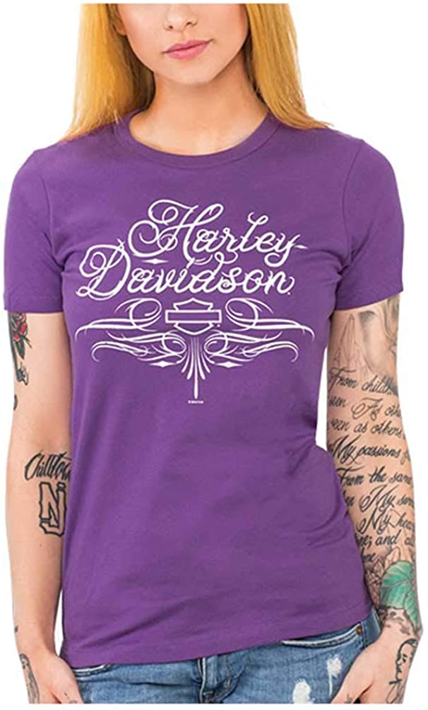 Harley-Davidson Women's Swirl Script Short Sleeve Boyfriend Cotton Tee, Purple