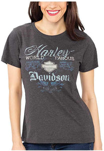 Harley-Davidson Women's Embellished Short Sleeve Poly-Blend T-Shirt, Gray