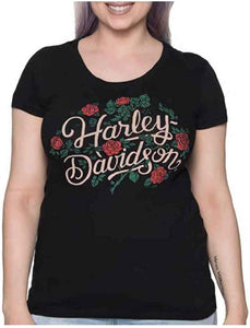 Harley-Davidson Women's Floral Divine Embellished Short Sleeve Tee - Black