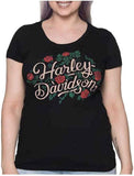 Harley-Davidson Women's Floral Divine Embellished Short Sleeve Tee - Black