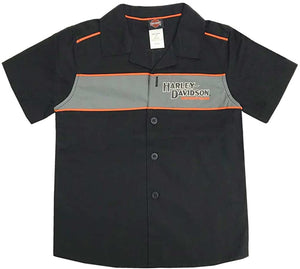 Harley-Davidson Little Boys' Short Sleeve Woven Shop Shirt, Black 1080889