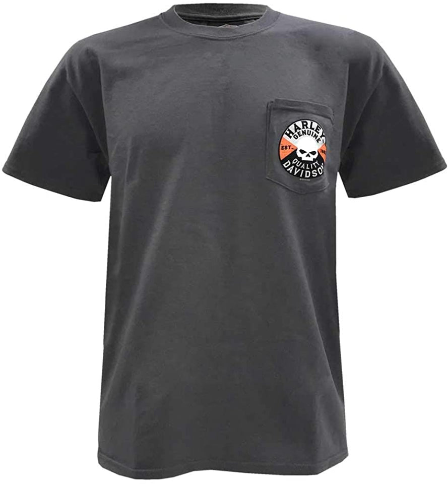 Harley-Davidson Men's Willie G Skull Chest Pocket Short Sleeve T-Shirt, Charcoal