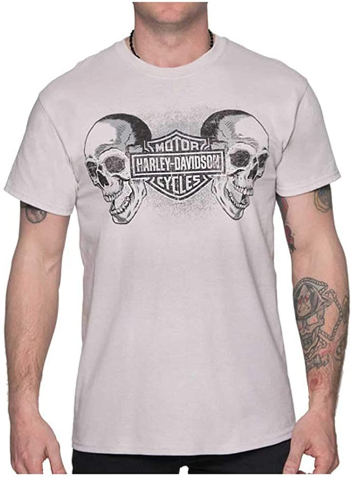 Harley-Davidson Men's Duo Skulls B&S Short Sleeve All-Cotton T-Shirt, Gray