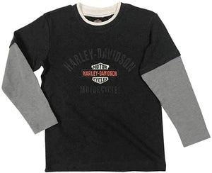 Harley-Davidson Little Boys' B&S Knit Two-Tone Long Sleeve Youth T-Shirt - Gray