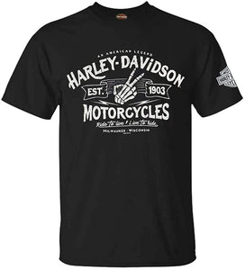 Harley-Davidson Men's Distressed Wave All-Cotton Short Sleeve T-Shirt, Black