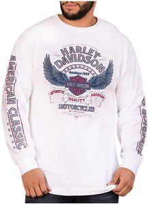 Harley-Davidson Men's Perception Winged B&S Long Sleeve Crew-Neck Shirt, White