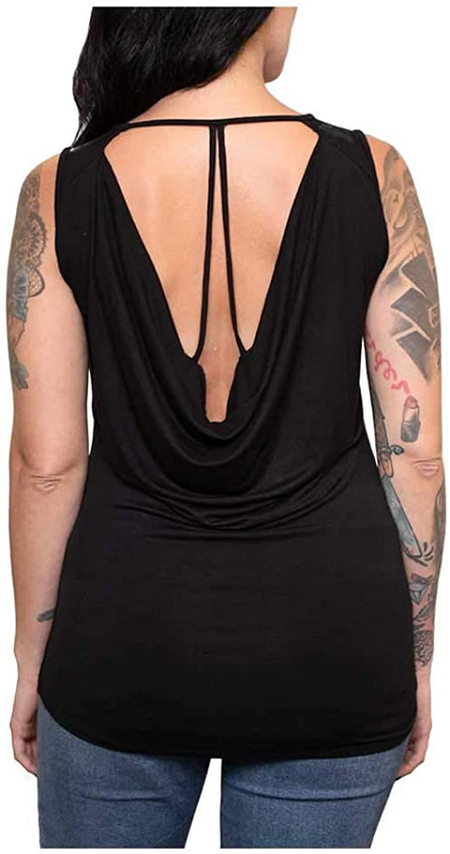 Harley-Davidson Women's Feathers & Stones Scoop Neck Sleeveless Tank Top - Black