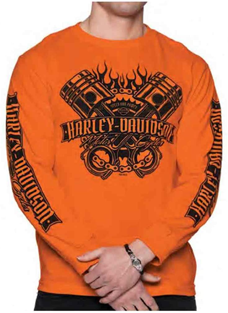 Harley-Davidson Men's Powerband Pistons Long Sleeve Cotton Shirt - Orange