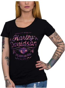 Harley-Davidson Women's Wild & Bright Round Neck Short Sleeve Cotton Tee, Black