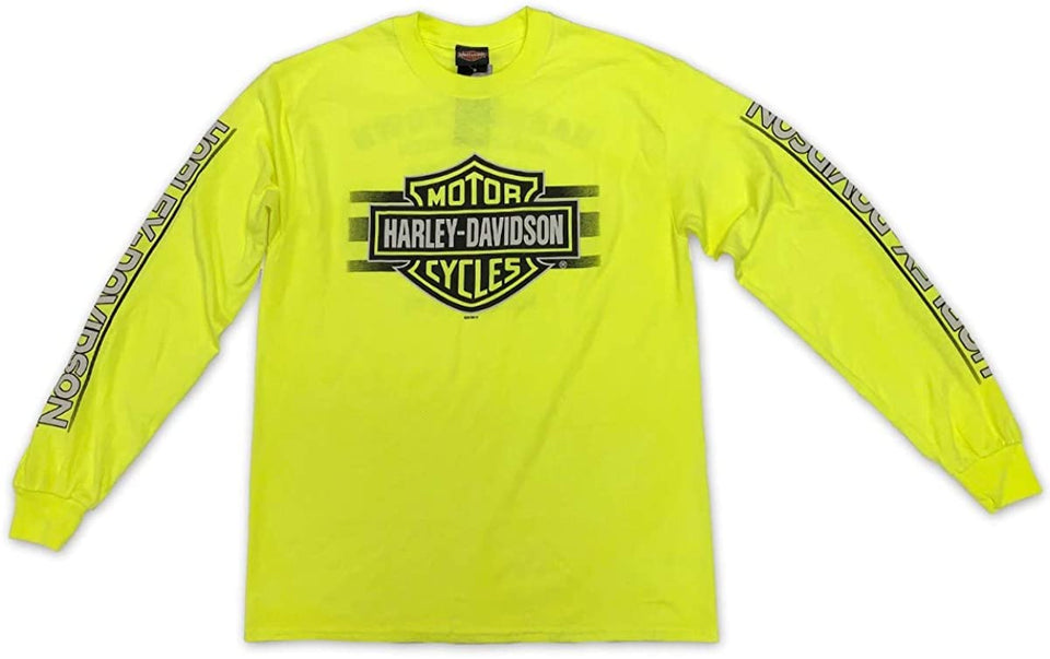 Harley-Davidson Mens Bar and Shield Long Sleeve, Safety Green T-Shirt