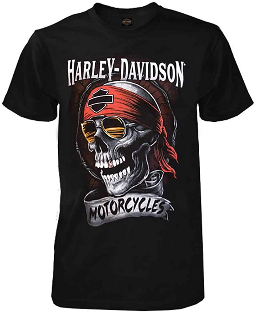 Harley-Davidson Men's Distressed Shady Skull Short Sleeve T-Shirt, Solid Black