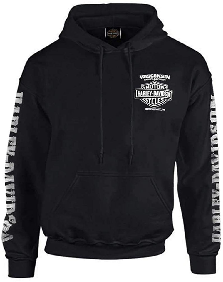 Harley-Davidson Men's Lightning Crest Pullover Hooded Sweatshirt, Black