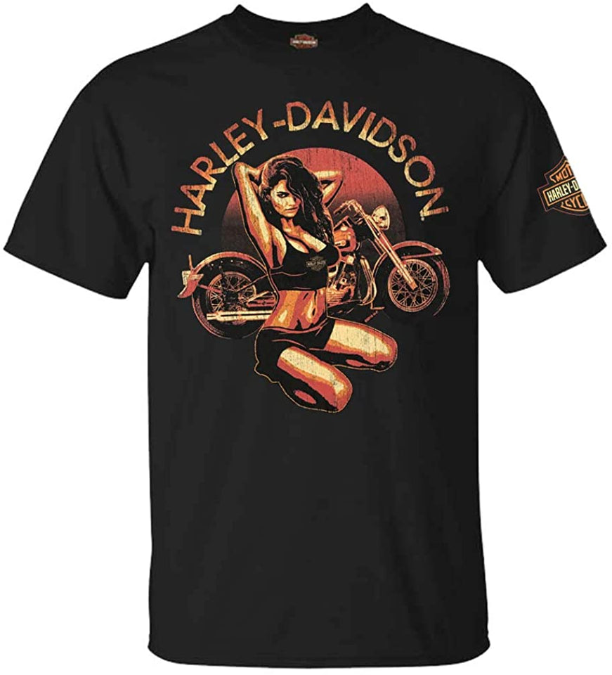 Harley-Davidson Men's Candy Pin-Up Crew-Neck Short Sleeve T-Shirt - Black