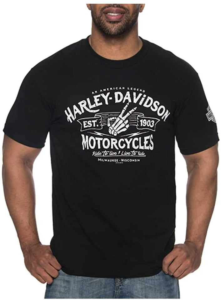 Harley-Davidson Men's Distressed Wave All-Cotton Short Sleeve T-Shirt, Black