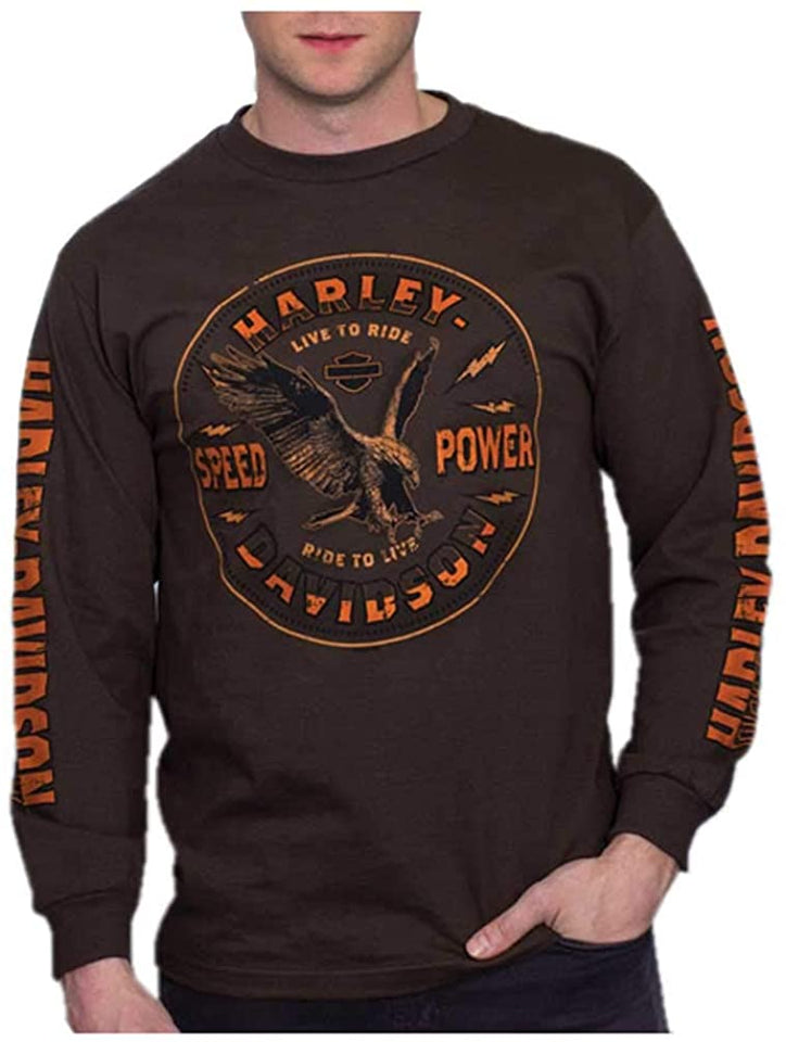 Harley-Davidson Men's Speed & Power Eagle Cotton Long Sleeve T-Shirt - Brown