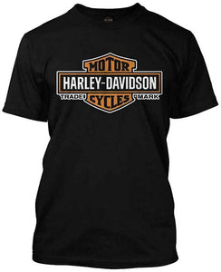 Harley-Davidson Men's Elongated Orange Bar & Shield Black T-Shirt 30290285