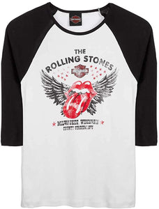 Harley-Davidson Women's Rolling Stones Winged 3\/4 Sleeve Raglan Shirt - White