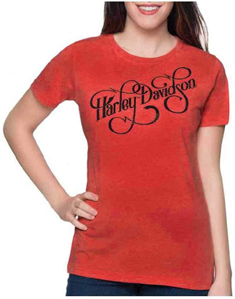 Harley-Davidson Women's Embellished Swash Crew Neck Short Sleeve Tee - Red