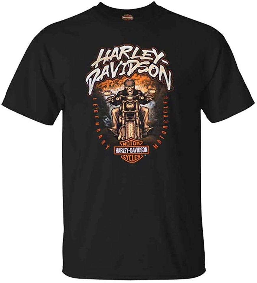 Harley-Davidson Men's Skull Biker Short Sleeve Crew-Neck Cotton T-Shirt, Black