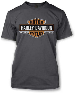 Harley-Davidson Men's Elongated Orange Bar & Shield Charcoal T-Shirt 30291961