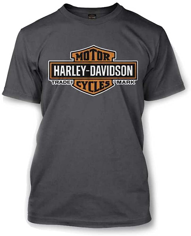 Harley-Davidson Men's Elongated Orange Bar & Shield Charcoal T-Shirt 30291961