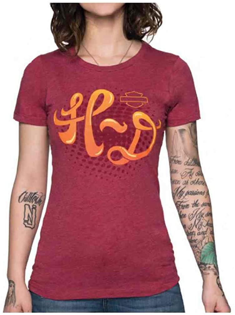 Harley-Davidson Women's Chasing Swirls Crew Neck Short Sleeve Slim Fit Tee - Red