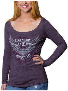 Harley-Davidson Women's Embellished B&S Winged Long Sleeve Shirt, Vintage Purple