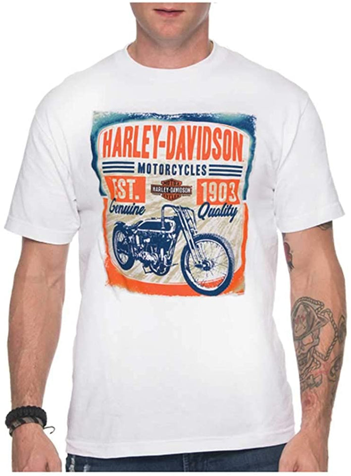 Harley-Davidson Men's Vintage Track Short Sleeve Crew-Neck T-Shirt, White