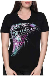 Harley-Davidson Women's Floral Victory Short Sleeve Crew Neck Tee - Black