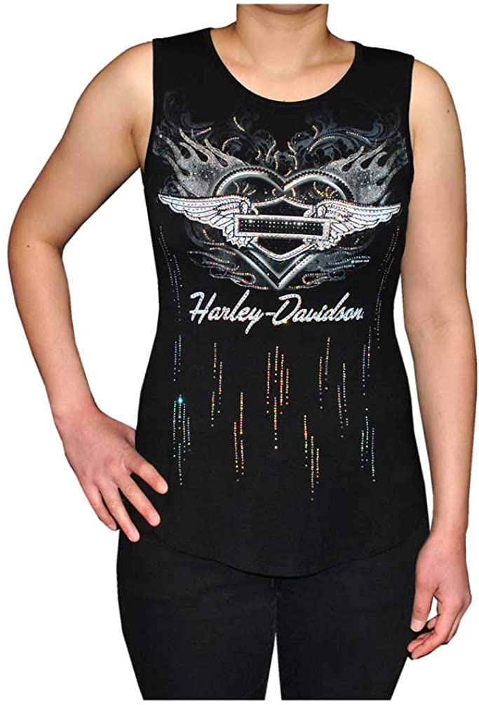 Harley-Davidson Women's Flame Heart Embellished Sleeveless Scoop Neck Tank Top